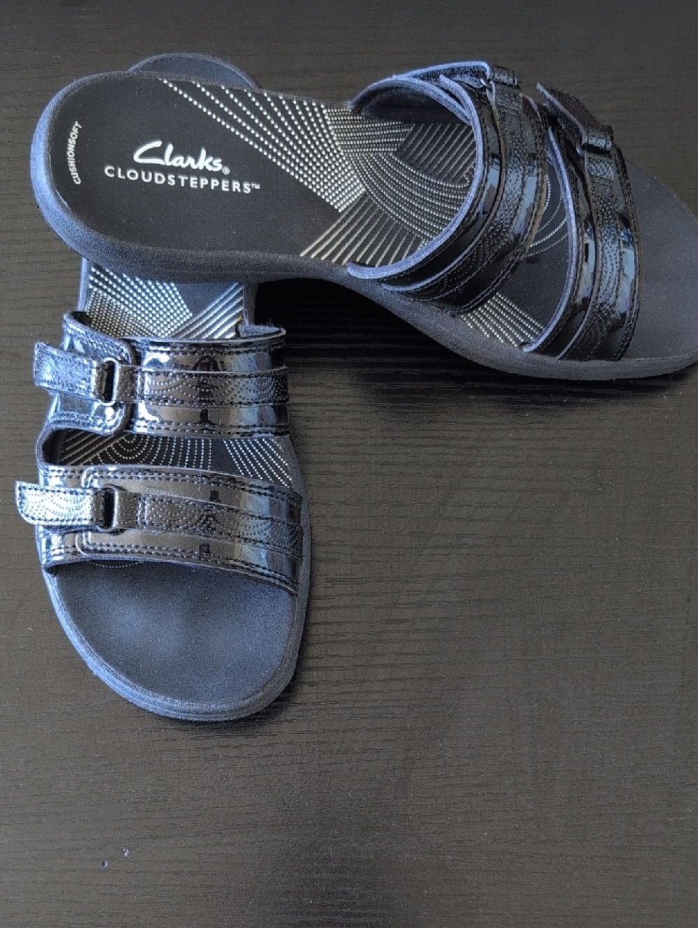 Clarks Black Patent Double Strap Women's Sandals 8
